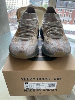 Yeezy Boost 380 Light Gray & Beige Knit Sneakers pepper